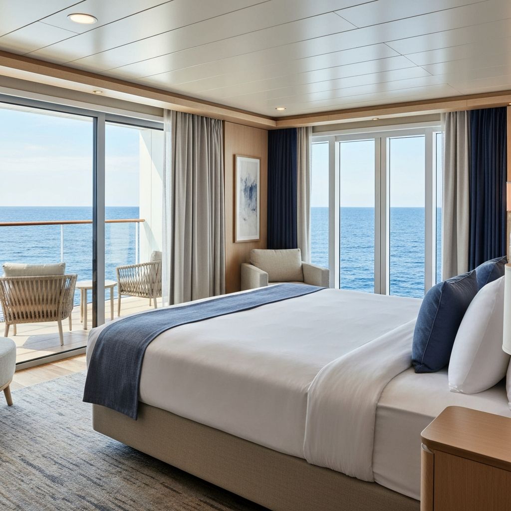 Elegante Kreuzfahrt-Suite mit Balkon und Meerblick